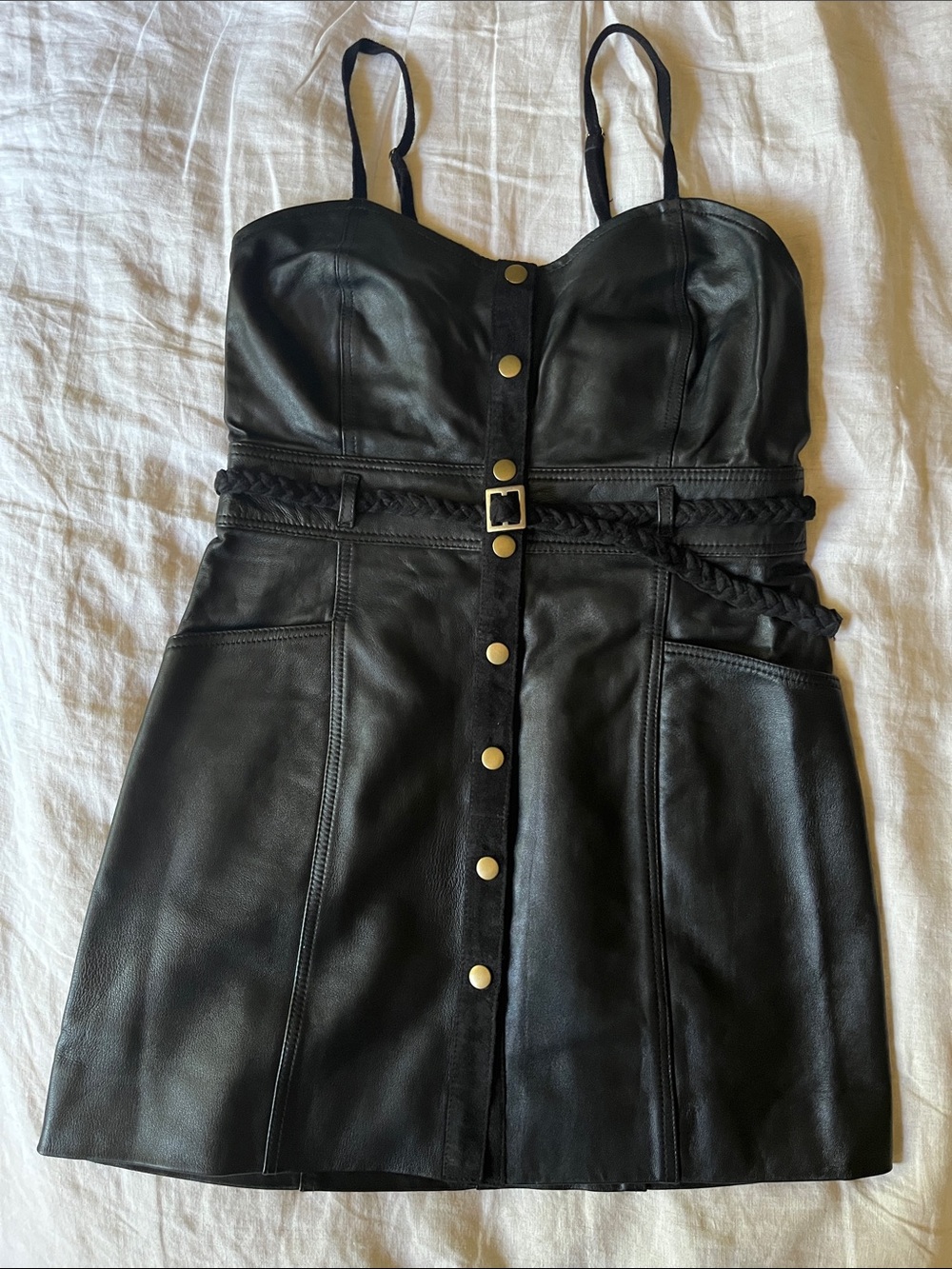 Chasing Unicorns ♠️ Isis Leather and Suede Mini Dress sz M - Picture 11 of 16